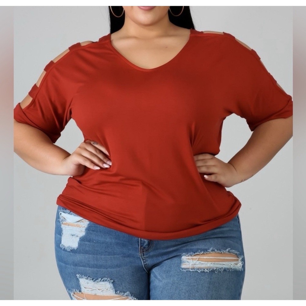 New Lilian Rust Color Soft Casual Plus Size Top Size 2XL